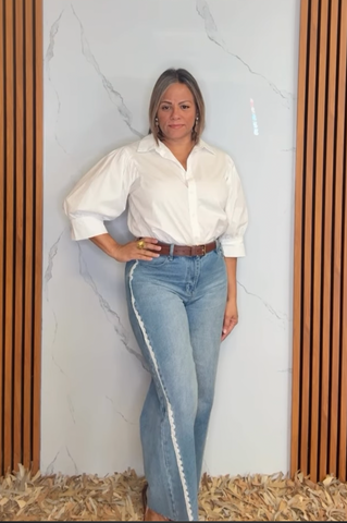 Lace Side Line Detail Barrel Denim Pants