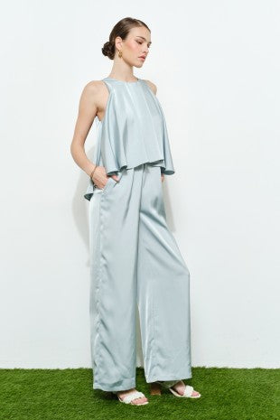 Chic Satin High Low Flare Relax Fit Jumpsuit