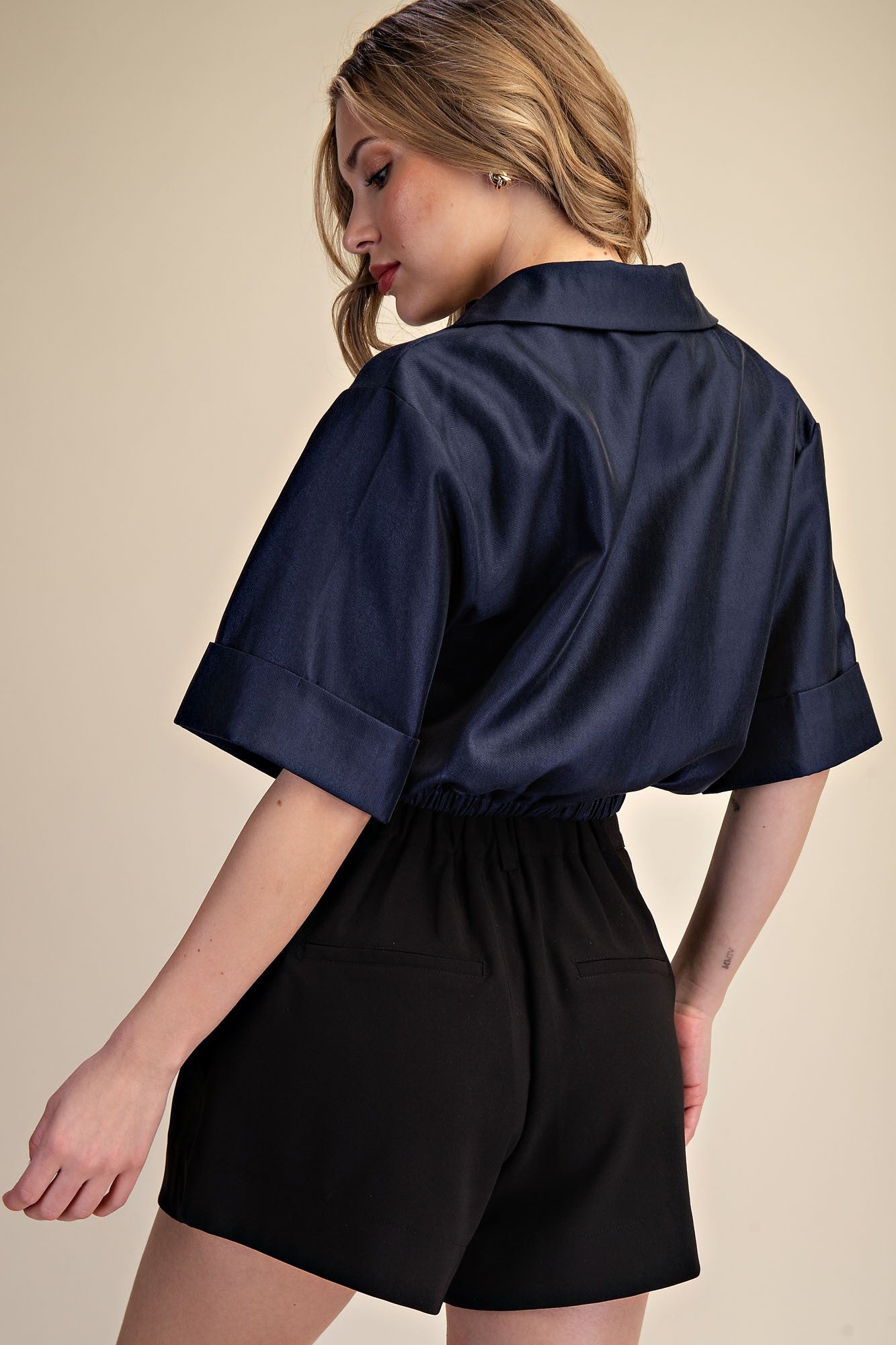 V-neck And Lapel Collar Short Sleeve Shirt