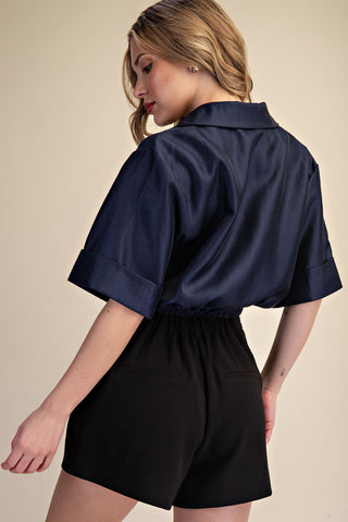 V-neck And Lapel Collar Short Sleeve Shirt