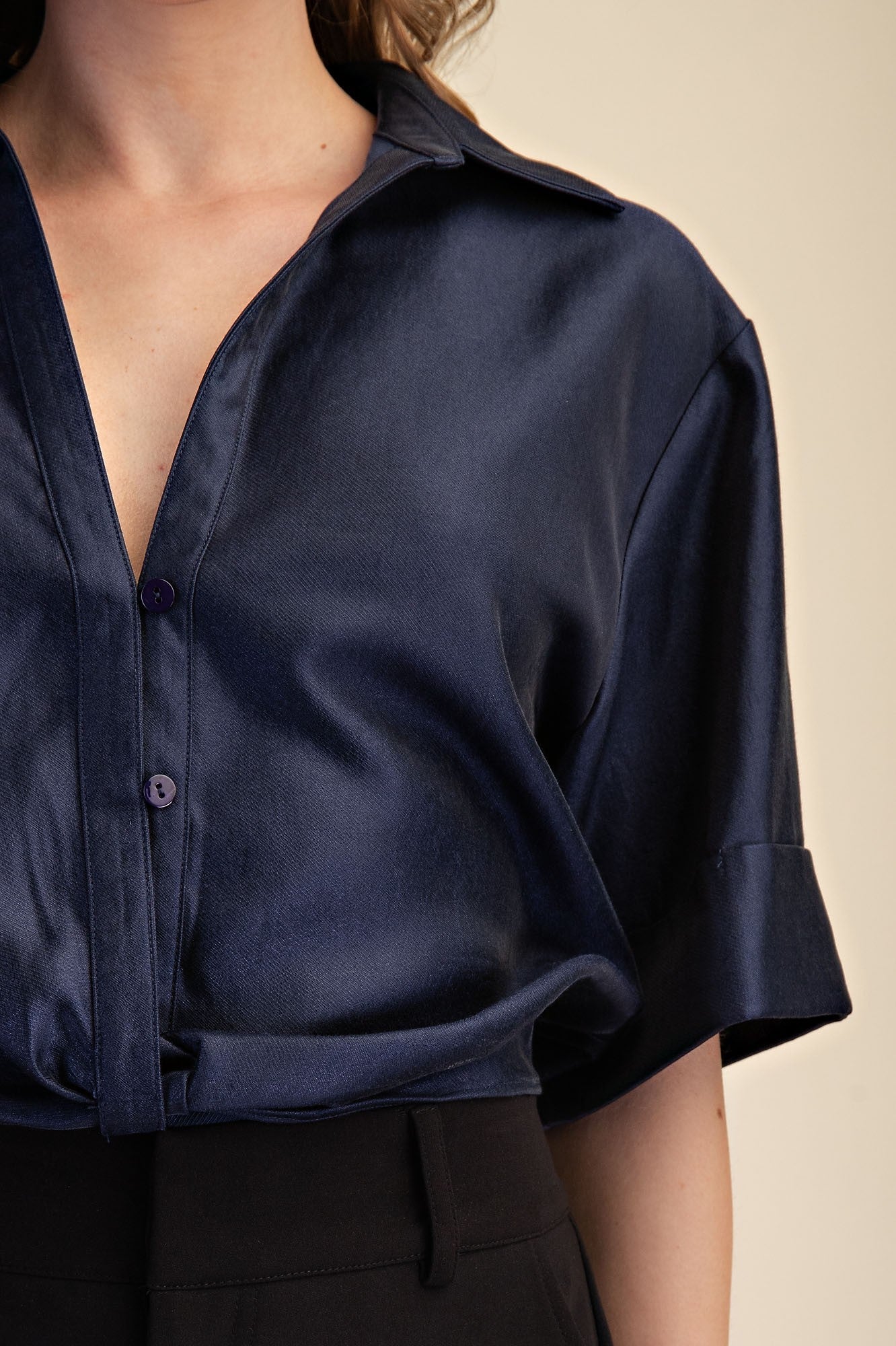 V-neck And Lapel Collar Short Sleeve Shirt