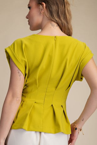 Round Neck Waist Pleated Top