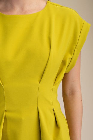 Round Neck Waist Pleated Top