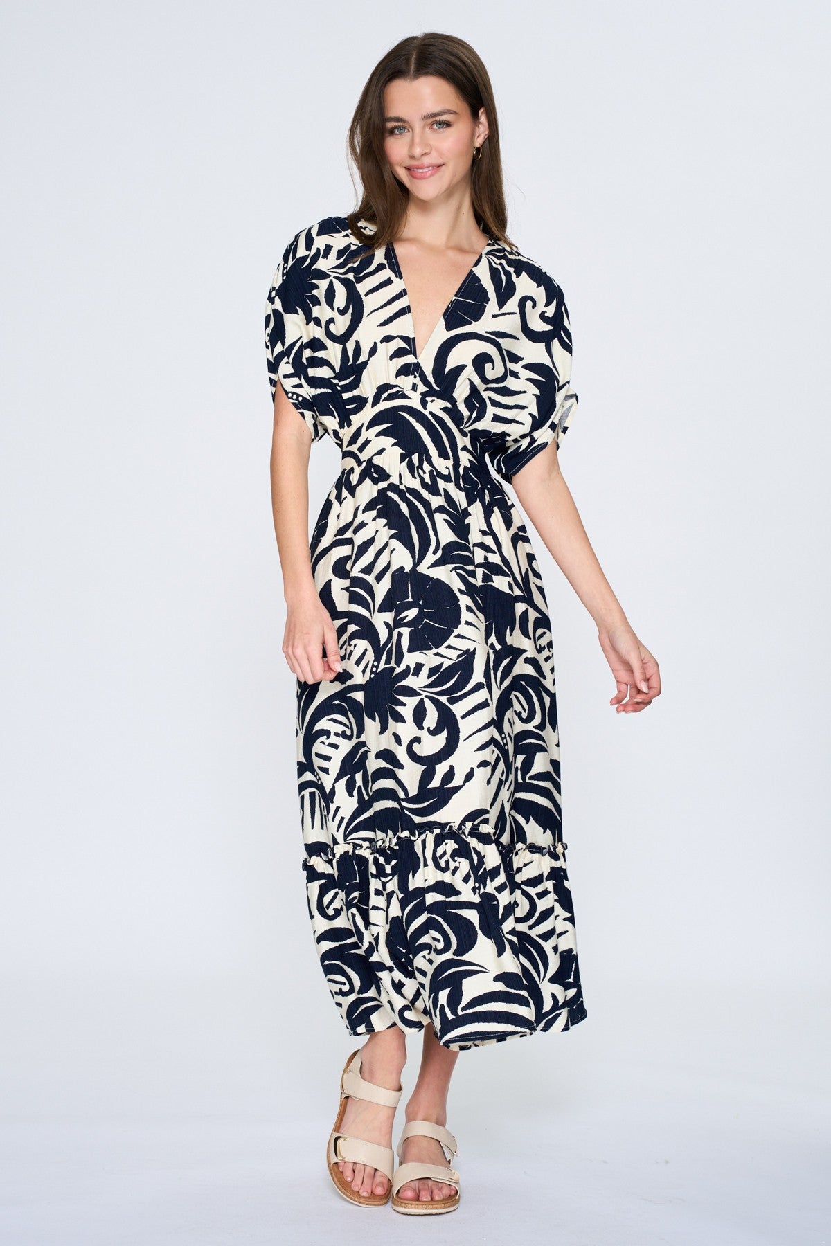 Shoulder Shirring Detailing Midi Dress