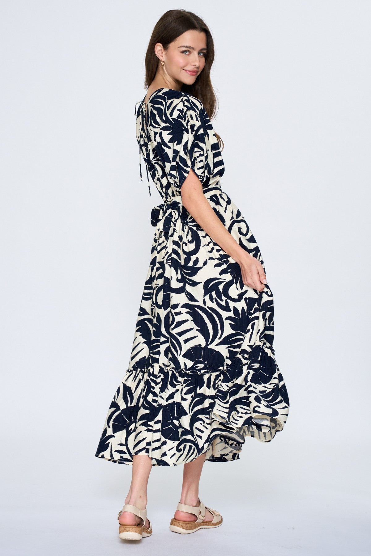 Shoulder Shirring Detailing Midi Dress