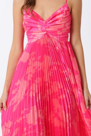 Thin Adjustable Strap Pleat Detailing Maxi Dress