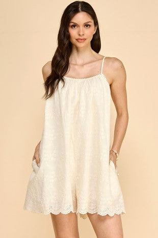 Spaghetti Strap Embroidery With Scallop Hem Romper