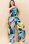 Abstract Woven Print Wide-Leg Overall Jumpsuit