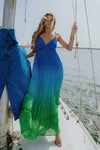 Tied Shoulder Strap Tiered Woven Ombre Maxi Dress