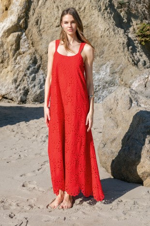 Sleeveless Floral Embroidery Maxi Dress