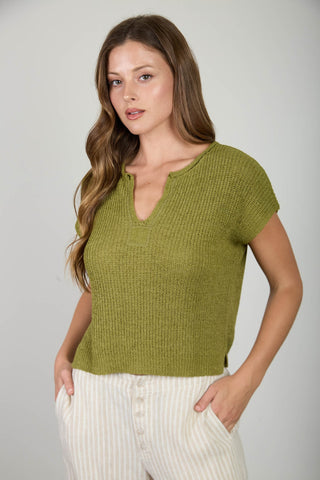 Split Neck Batwing Sleeveless Knit Sweater