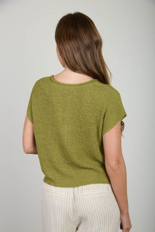 Split Neck Batwing Sleeveless Knit Sweater