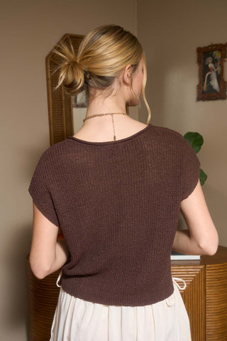 Split Neck Batwing Sleeveless Knit Sweater