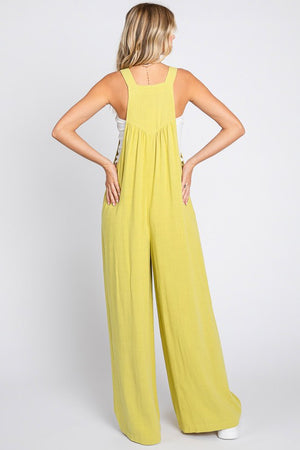 Solid Button Sling Wide-Leg overall Jumpsuit