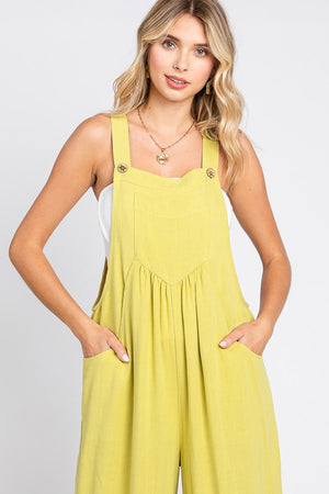 Solid Button Sling Wide-Leg overall Jumpsuit