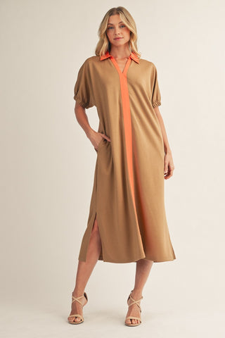 Side Slit Hem Solid Knit Midi Dress