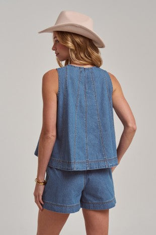Sleeveless Denim Top And Matching Shorts Set