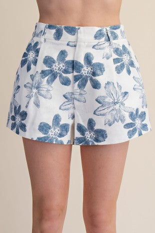 High Waist Back Elastic Band Flower Print Spring Shorts