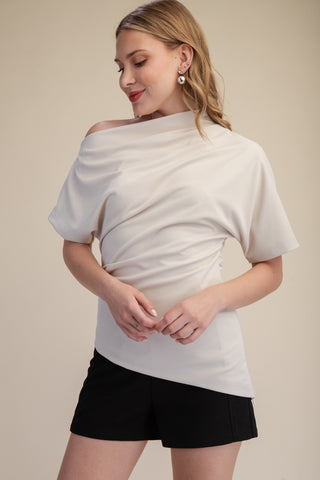 Asymmetric Draped Neck Gathered Blouse