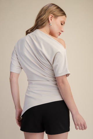 Asymmetric Draped Neck Gathered Blouse