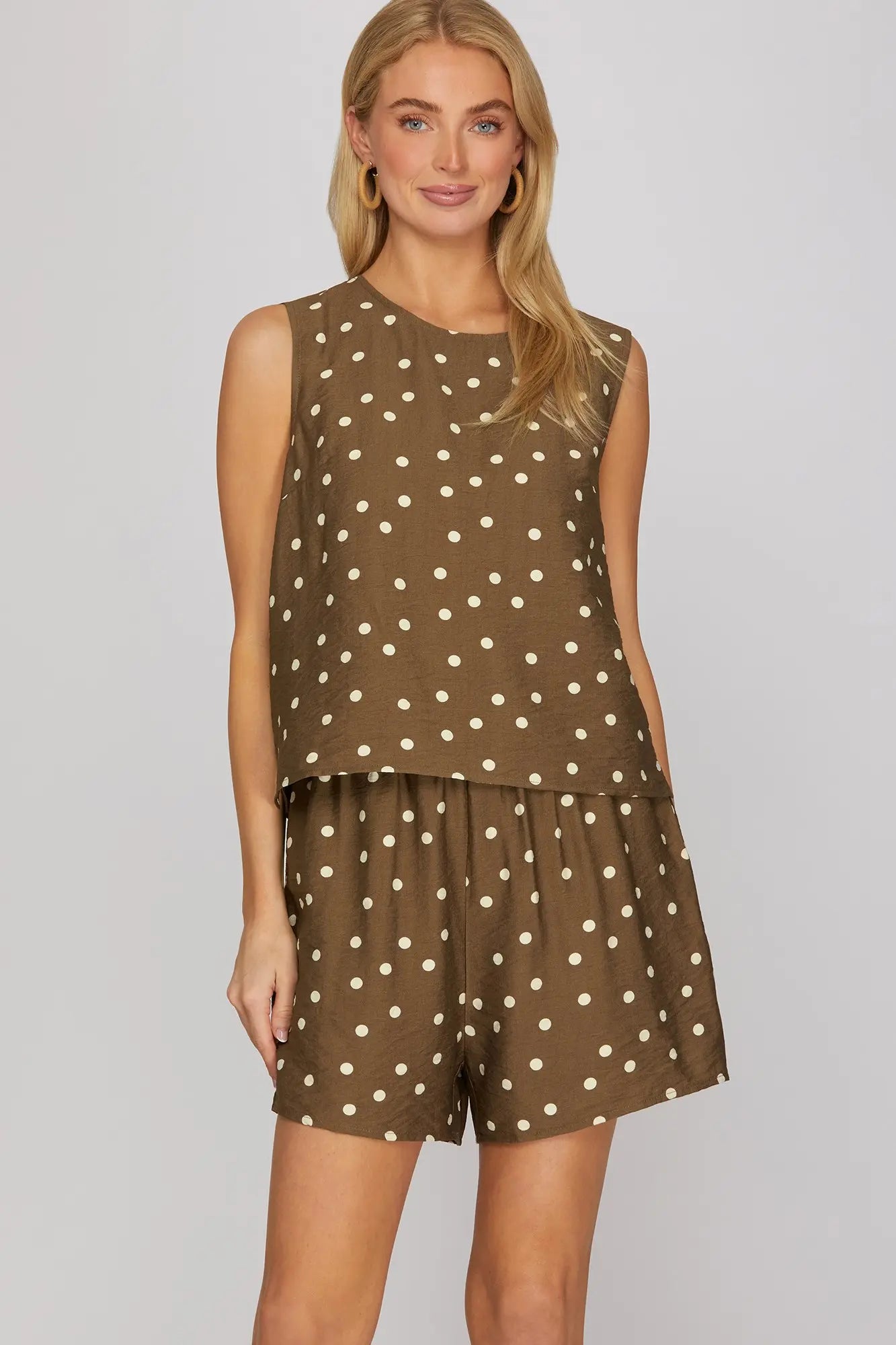 SLEEVELESS WOVEN POLKA DOT PRINT TOP