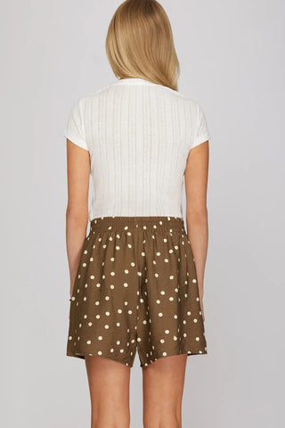 WOVEN POLKA DOT PRINT SHORTS WITH POCKETS