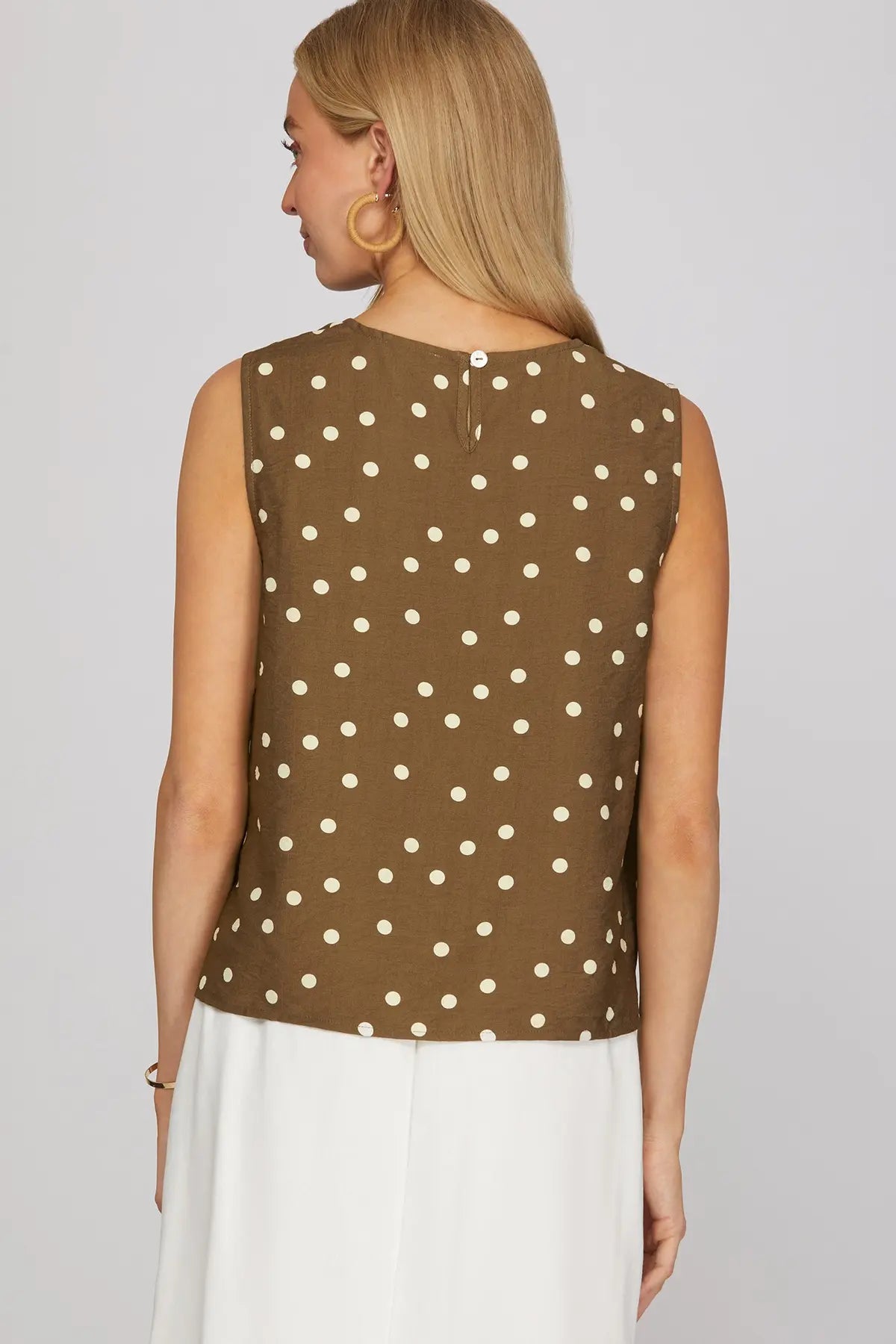 SLEEVELESS WOVEN POLKA DOT PRINT TOP
