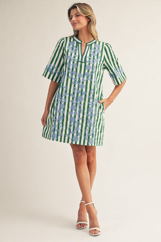 Embroidery Detail Stripe Shift Dress