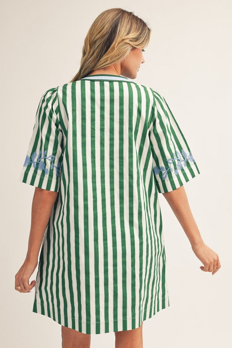 Embroidery Detail Stripe Shift Dress