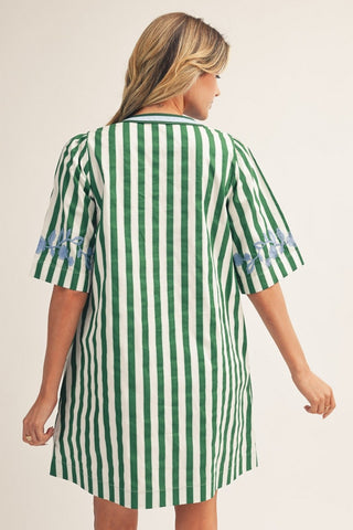 Embroidery Detail Stripe Shift Dress
