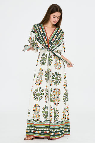 Kimono sleeve tie front printed jumpsuit