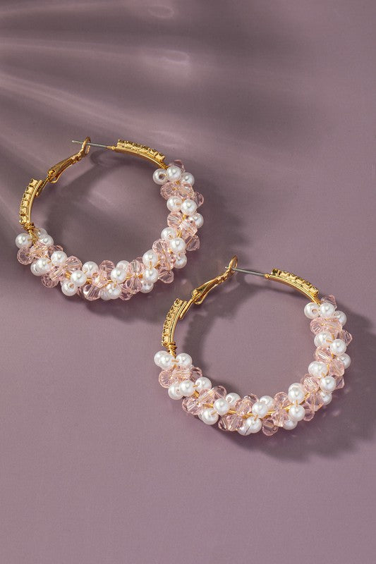 HOOP EARRINGS WITH GLASS BEAD AND PEARLS