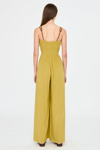 Contrast piping sleeveless wide leg jumpsuit