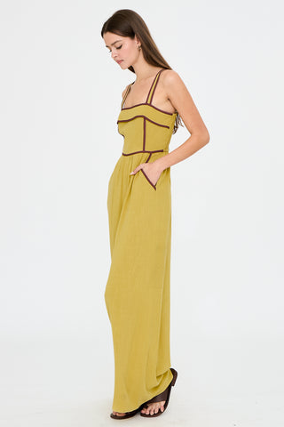 Contrast piping sleeveless wide leg jumpsuit