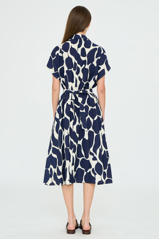Abstract print collared button down midi dress