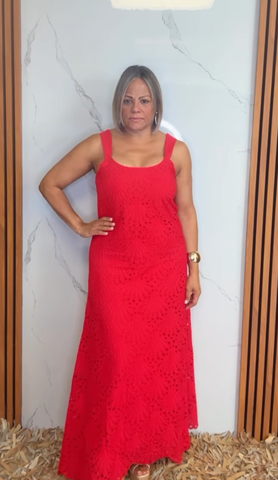 Sleeveless Floral Embroidery Maxi Dress