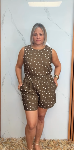 SLEEVELESS WOVEN POLKA DOT PRINT TOP