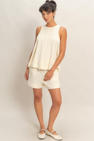Sleeveless Round Neck Top & Shorts Set