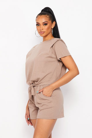 SHORT SLEEVE TIE CROP TOP WITH SHORTS SET