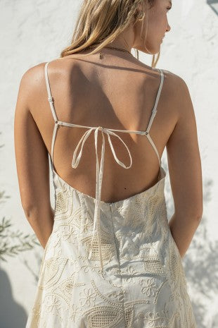 Embroidery Tie Back Maxi Dress