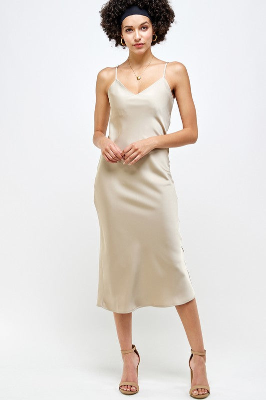 SLIM STRAP SATIN DRESS