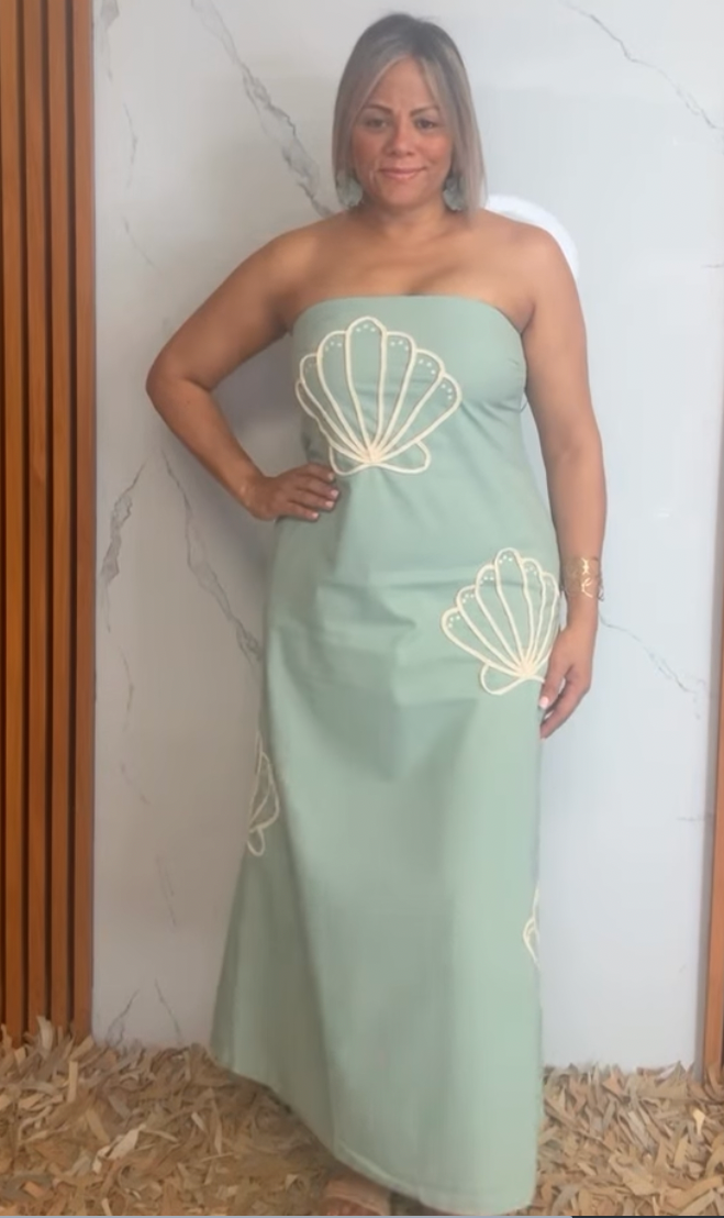 Seashell Embroidered Tube Maxi Dress