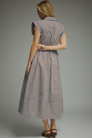 Striped cap sleeve midi dress