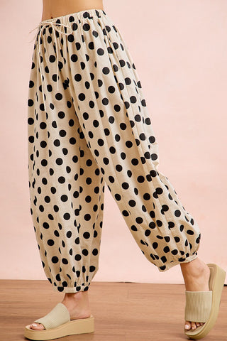 Polka Dot Printed Woven Elastic Waist Balloon Pants