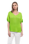V-Neck Satin Top with Self Bands Sleeves Detail