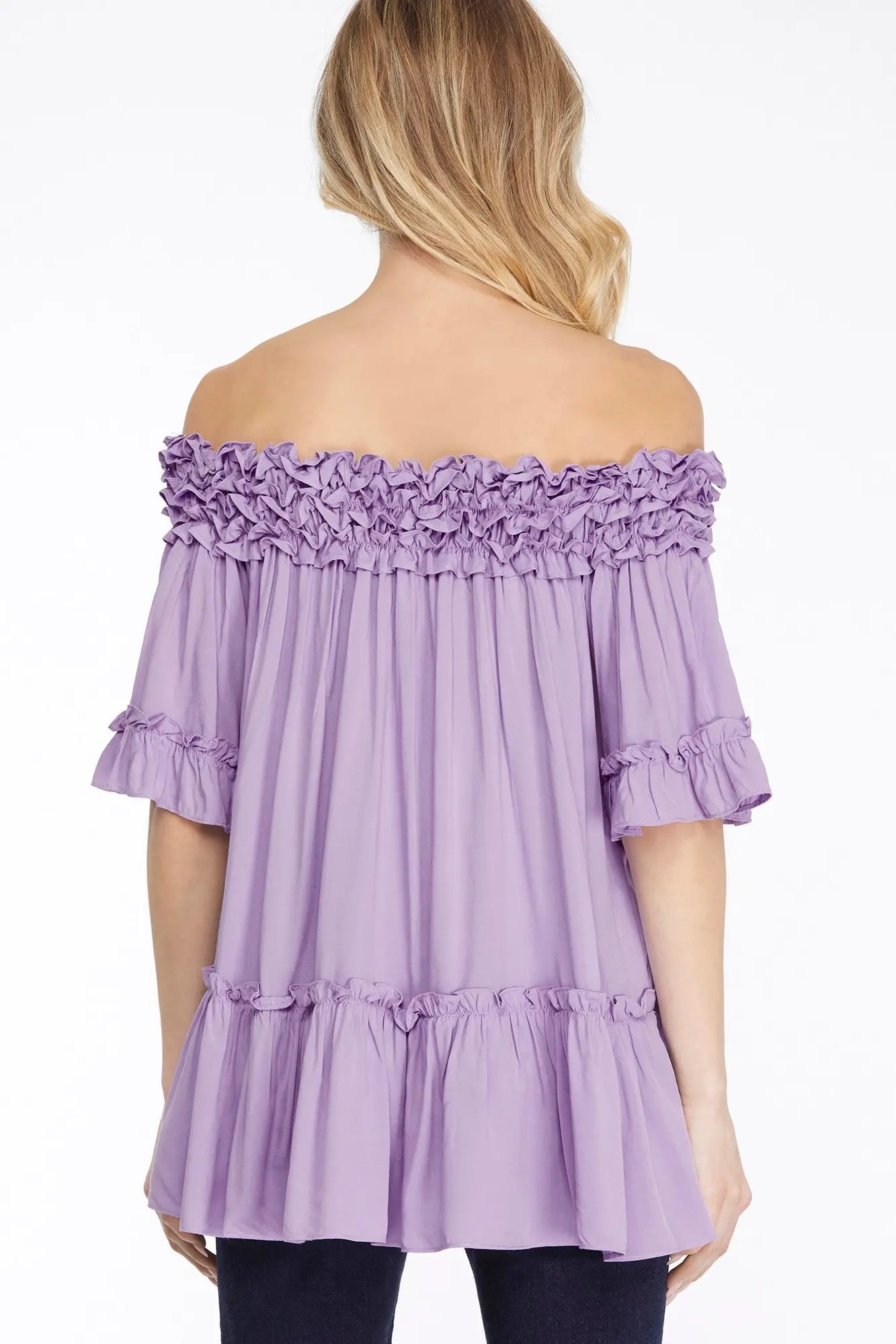 RUFFLE OFF SHOULDER TIERED TOP
