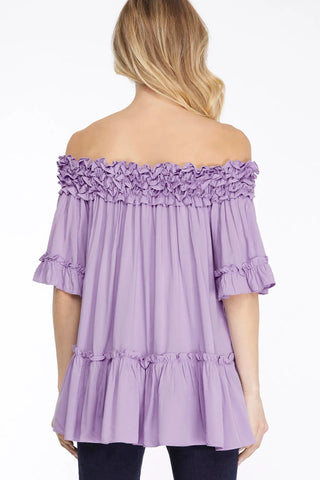 RUFFLE OFF SHOULDER TIERED TOP
