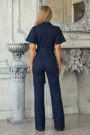 Denim Puff Short Sleeve Jumpsuit