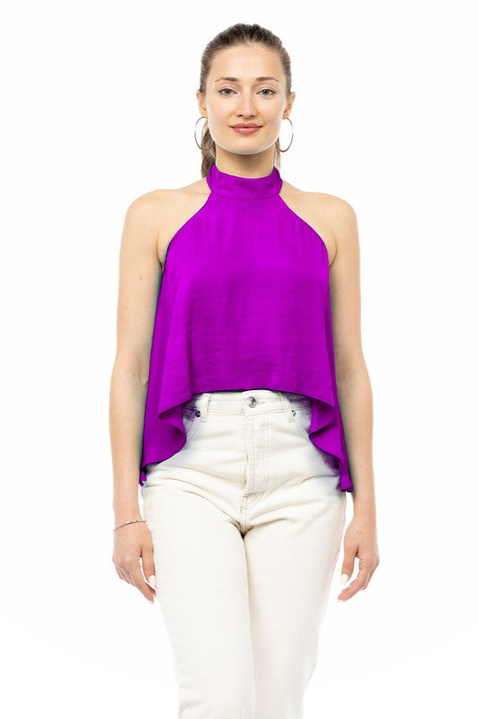 Mock Neck High Low Halter Top