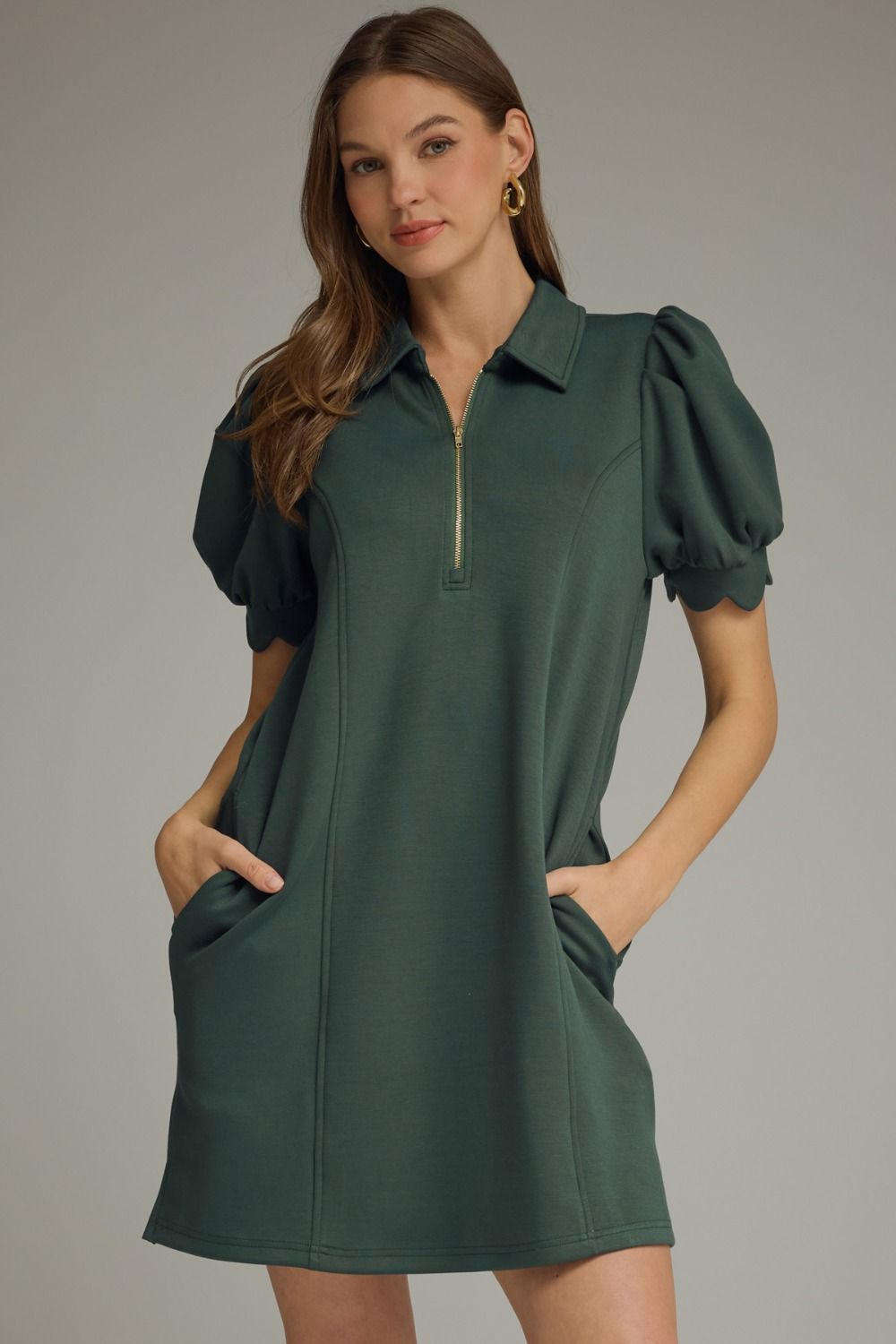 Solid puff sleeve mini dress